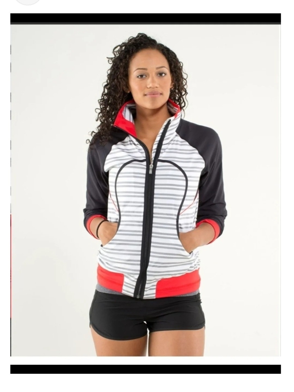 Lululemon Run-Track Attack Jacket Twin Stripe Black/Love Red NWOT